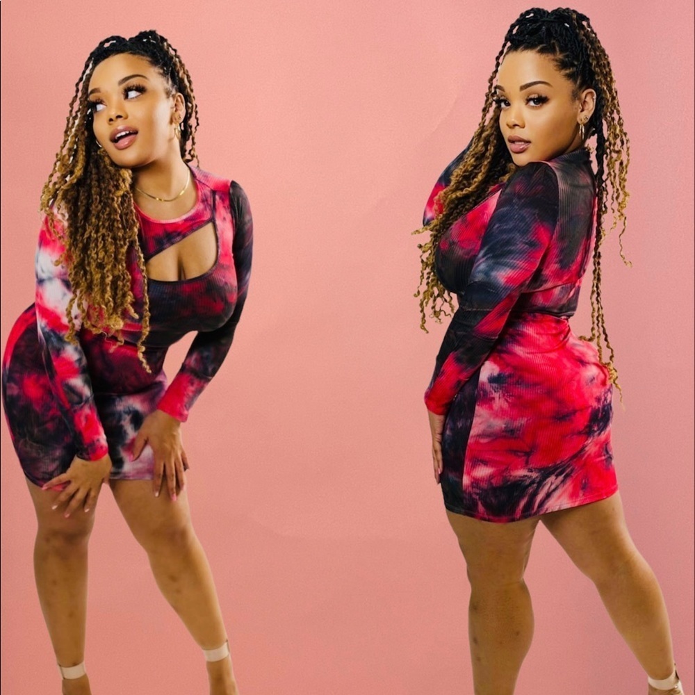 LOVE J Long Sleeve Tie Dye Crop Top & Skirt Set
